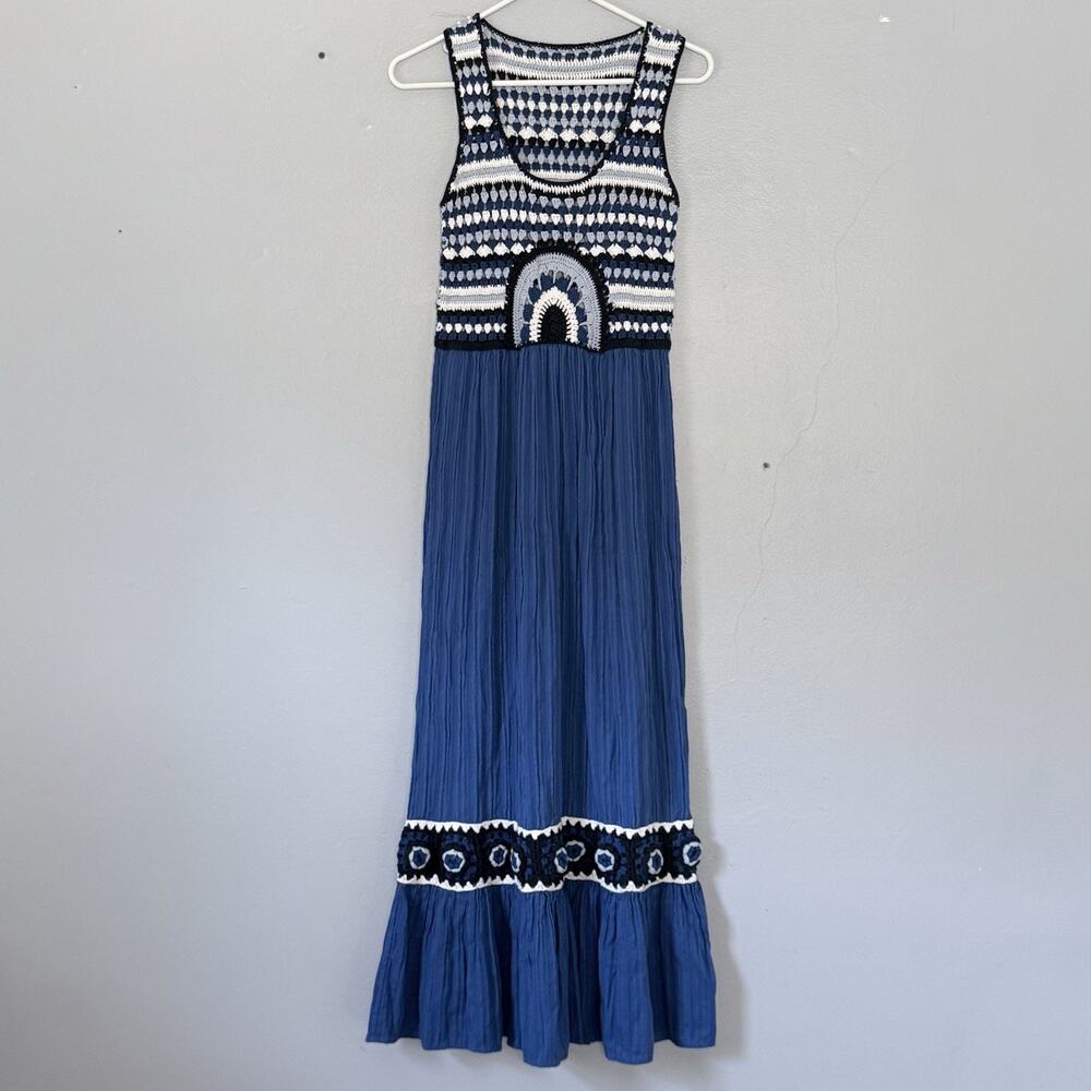Zara Maxi Dress Size Small Blue Crochet Bodice Guazy colorful - Picture 3 of 6